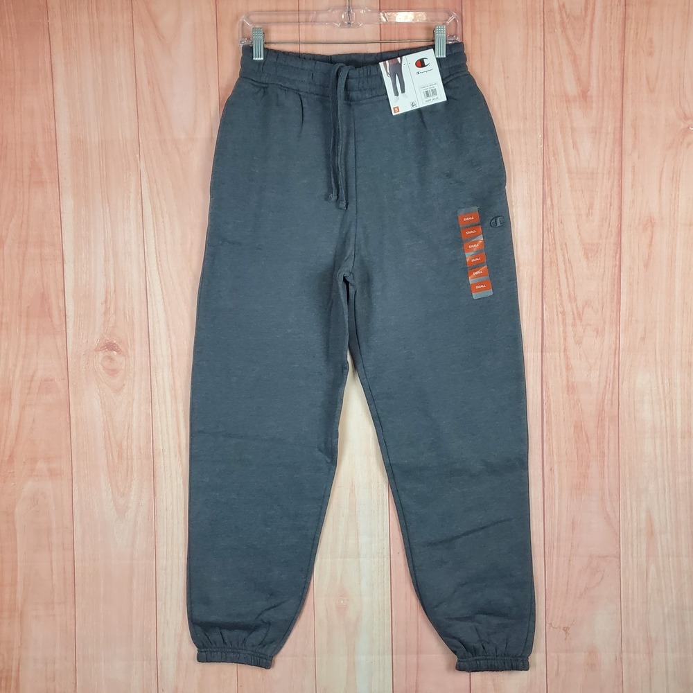 Champion Sweatpants Mens Size Small Gray Cotton Logo Fleece Lined Tapered Leg